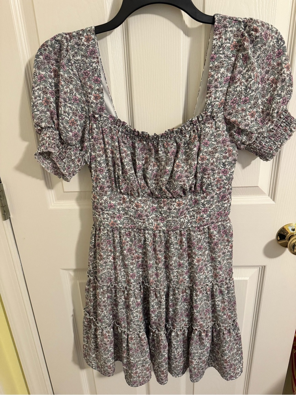 Smocked Puff-Sleeve Mini Dress in Lavender Floral